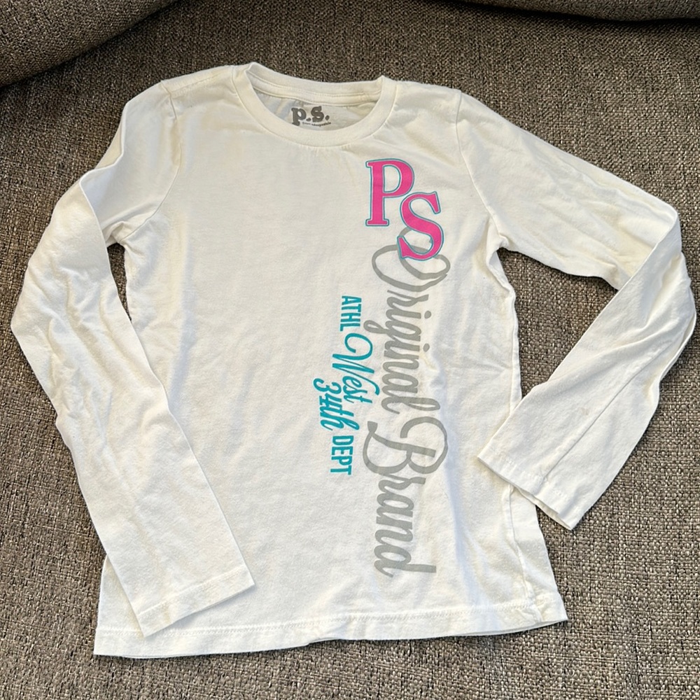 P.S. Aeropostale Girls Medium 10 White Long Sleeve Graphic T-Shirt